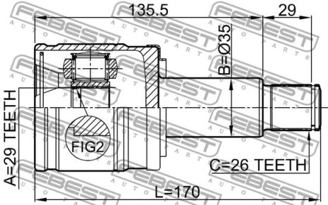 ШРУС внутренний правый 29x35x26 Santana 300 Open Off-Road Vehicle/Santana 300/Santana 350, FEBEST (0711GVSQRH)