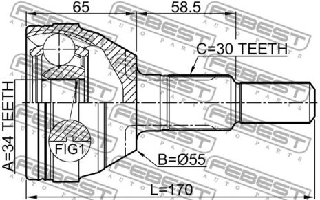 ШРУС наружный 34x55x30 Chevrolet Captiva/Chevrolet Captiva Sport/Holden Captiva 5 Gen. II, FEBEST (1810ANT)