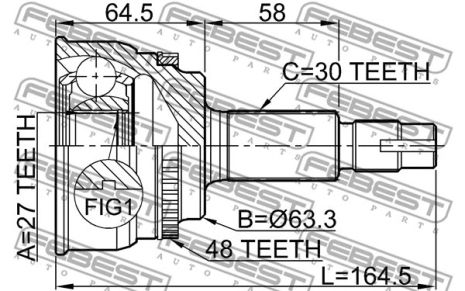 ШРУС наружный 27x63x30 Lexus ES/Toyota Estima II/Toyota Highlander, FEBEST (0110060A48)