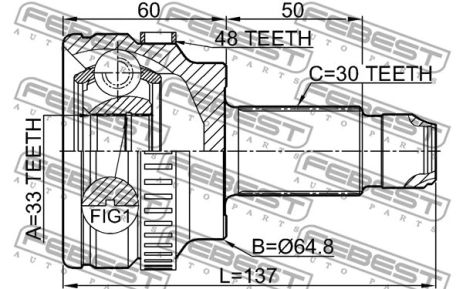 ШРУС наружный 33x64.8x30 BMW 3/BMW 3 Touring/BMW 5, FEBEST (1910E60A48)