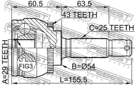 ШРУС наружный 29x54x25 Mitsubishi Carisma/Volvo S40 I/Volvo V40, FEBEST (0410DA2A43)