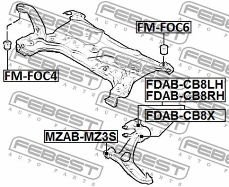 Сайлентблок задний переднего рычага с кронштейном lh Ford Australia Focus, FEBEST (FDABCB8LH)