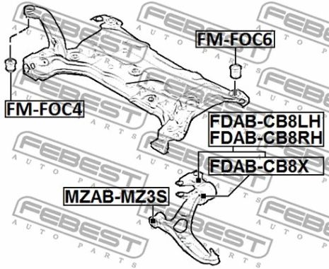 Сайлентблок задний переднего рычага с кронштейном lh Ford Australia Focus, FEBEST (FDABCB8LH)