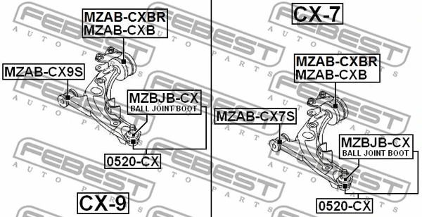 Сайлентблок задний переднего левого рычага (гидравлика) Mazda CX-9/CX-7, FEBEST (MZABCXB) Сайлентблок задний переднего левого рычага (гидравлика) Mazda CX-9/CX-7, FEBEST (MZABCXB)