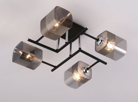 Стельова люстра GH90063-4, 4 плафони, метал + скло, чорний + хром, E27, 60W