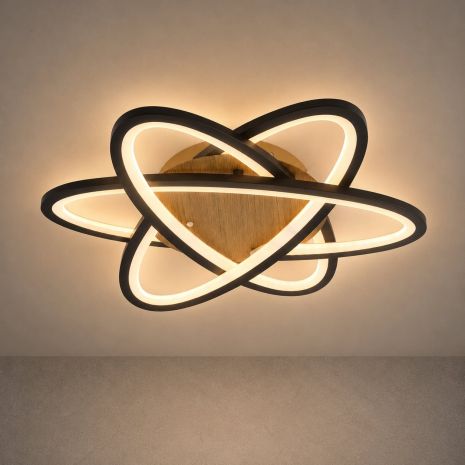 Потолочная люстра VALESO LI97016-480 BK+WOOD, черный + дерево, LED 102W