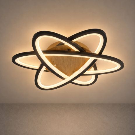 Люстра стельова VALESO LI97016-480 BK+WOOD, чорний + дерево, LED 102W
