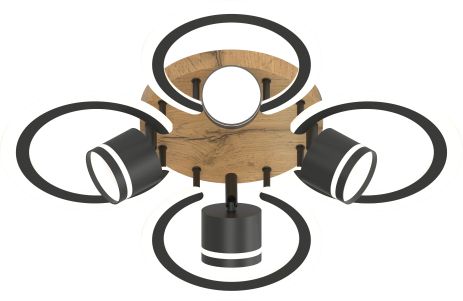 Потолочная люстра VALESO LI9926B-4+4A BK+WOOD, черный + дерево, LED
