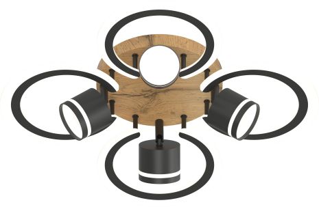 Люстра стельова VALESO LI9926B-4+4A BK+WOOD, чорний + дерево, LED
