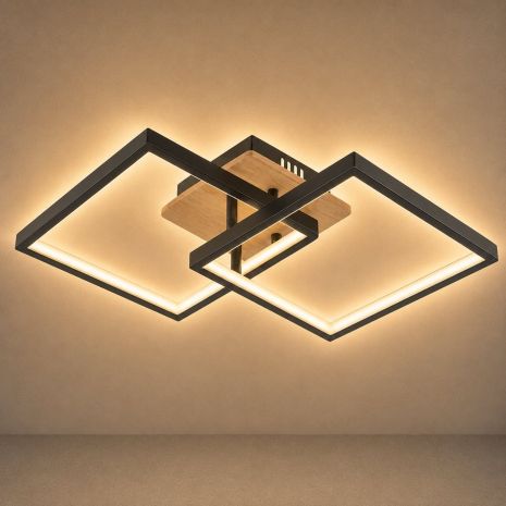Светодиодная потолочная люстра VALESO DK6589-2 LED 41W Чёрный+Дерево