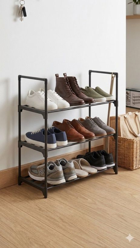 Полиця для взуття 3 рівні Eco Fabric до 9 пар взуття 60*55*30 см сталеві трубки