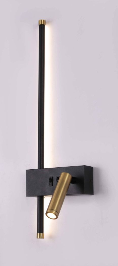 Бра настенная V K26015-500 BK+Brass, черный + бронза, LED 14W+3W