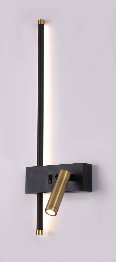 Бра настенная V K26015-500 BK+Brass, черный + бронза, LED 14W+3W