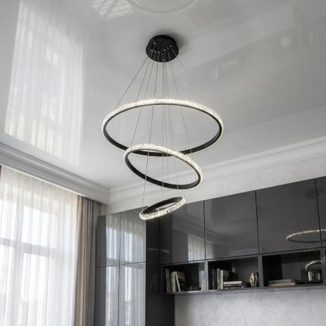Люстра кольца с фактурным акрилом Diasha 65W до 16 м² цвет Черный 646/550+350+150B BK