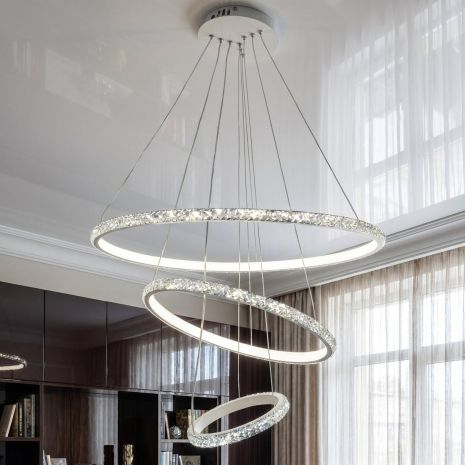 Современная люстра с кольцами Diasha 65W до 16 м² цвет Белый 646/550+350+150B WH