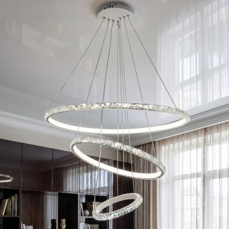 Современная люстра с кольцами Diasha 65W до 16 м² цвет Белый 646/550+350+150B WH