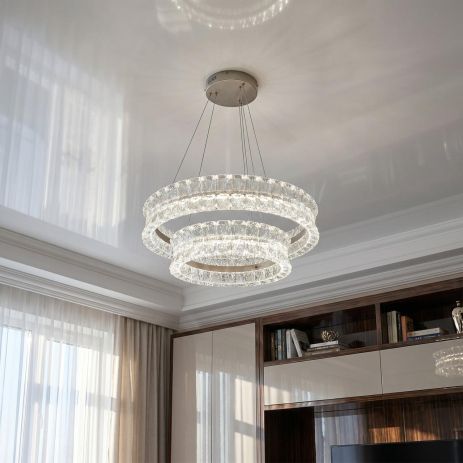 Люстра подвес на два кольца Diasha 52W до 12 м² цвет Шампань MD3529/600+400CG