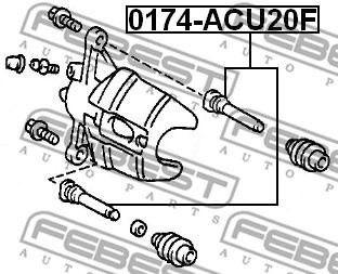 Втулка напрямна супорта гальмівного переднього Nissan X-TRAIL/X-TRAIL III/Lexus ES, FEBEST (0174ACU20F)
