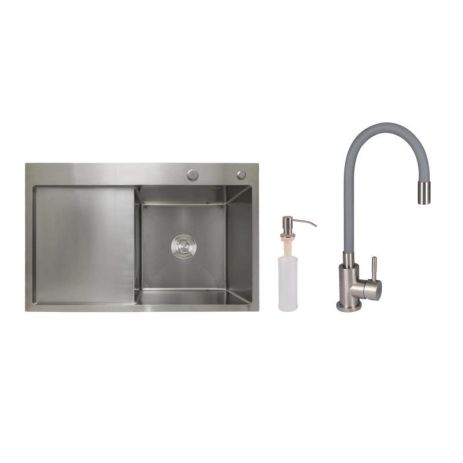 Акционный набор Lidz: мойка H7849L интегрированная крыло слева Brushed Steel 3,0/1,0 мм + Смеситель Aria для кухни с гибким