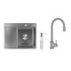 Акционный набор Lidz: мойка H6350L интегрированная крыло слева Brushed Steel 3,0/1,0 мм + Смеситель Aria для кухни с гибким