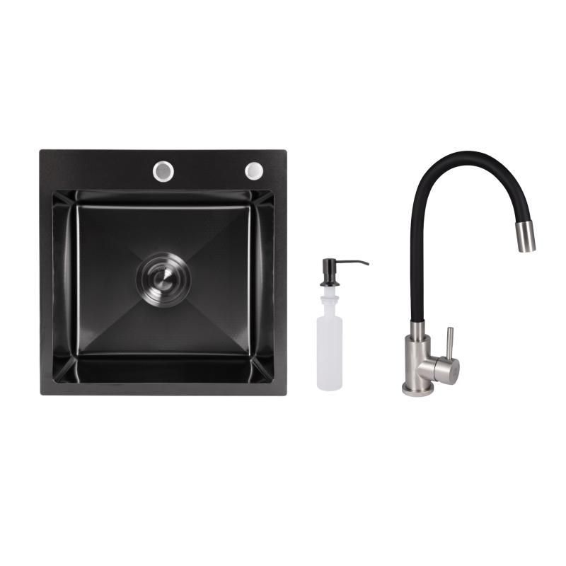 Акционный набор Lidz: мойка H4545 Black PVD Decor 2,5/0,5 мм + Смеситель Aria для кухни с гибким изливом (k35) Black Акционный набор Lidz: мойка H4545 Black PVD Decor 2,5/0,5 мм + Смеситель Aria для кухни с гибким изливом (k35) Black