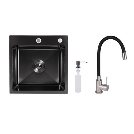 Акционный набор Lidz: мойка H4545 Black PVD Decor 2,5/0,5 мм + Смеситель Aria для кухни с гибким изливом (k35) Black
