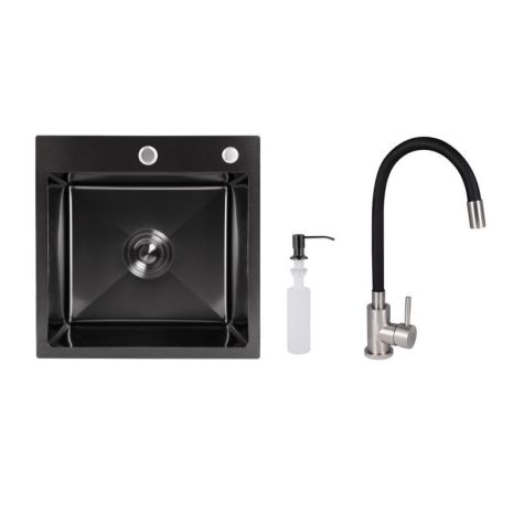 Акционный набор Lidz: мойка H4545 Black PVD Decor 2,5/0,5 мм + Смеситель Aria для кухни с гибким изливом (k35) Black