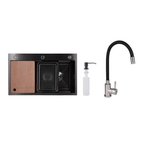 Акционный набор Lidz: мойка H7545B Blaсk PVD 3,0/1,0 мм + Смеситель Aria для кухни с гибким изливом (k35) Black Акционный набор Lidz: мойка H7545B Blaсk PVD 3,0/1,0 мм + Смеситель Aria для кухни с гибким изливом (k35) Black