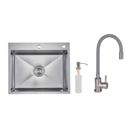 Акционный набор Lidz: мойка H6050H интегрированная Decor Honeycomb 2,5/0,5 мм LDH6050DEC48370 + Смеситель Aria для кухни с гибким