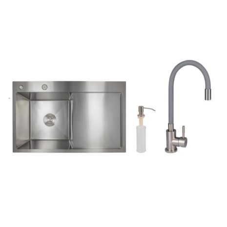 Акционный набор Lidz: мойка H7849R интегрированная крыло справа Brushed Steel 3,0/1,0 мм + Смеситель Aria для кухни с гибким