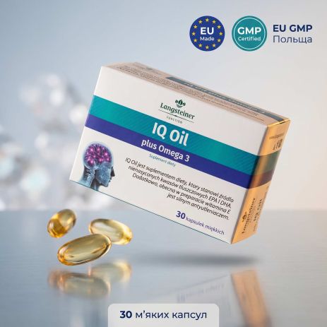 IQ Oil + Омега 3, Langsteiner, диетическая добавка, 30 капсул IQ Oil + Омега 3, Langsteiner, диетическая добавка, 30 капсул