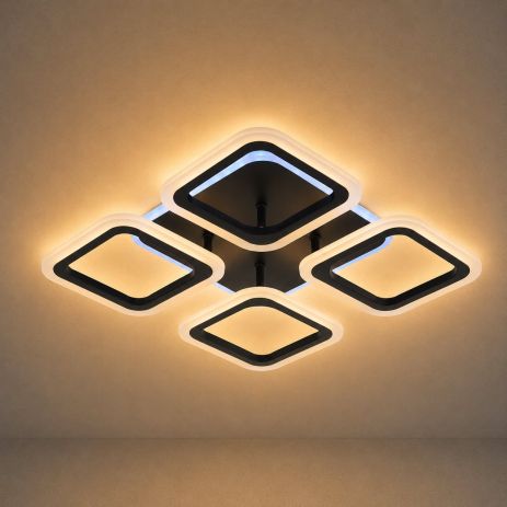 Люстра потолочная VALESO LI8822/4B BK (RGB), черная, LED 64W+8W