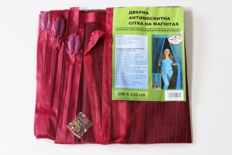 Москітна сітка з магнітами на двері 100*210 см 3863/bordo