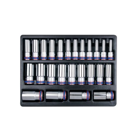 25PC.1/2"DR.DEEP SOCKET METRIC 12PT FOR TOOL TROLLEY KING TONY 9-4235MR