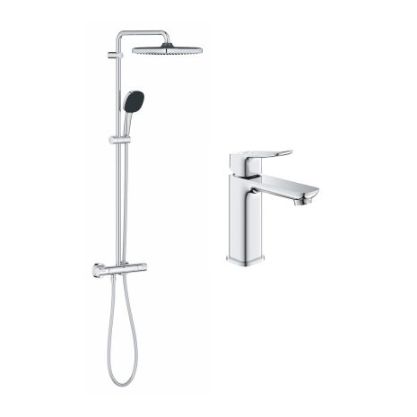 Набір змішувачів 2 в 1 для ванної кімнати Grohe QuickFix Vitalio Comfort Cube зі змішувачем для раковини Dice (UA203101TM)