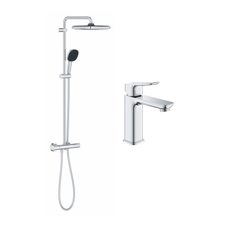 Набір змішувачів 2 в 1 для ванної кімнати Grohe QuickFix Vitalio Comfort Cube зі змішувачем для раковини Dice (UA203101TM)
