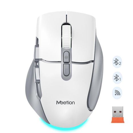 Мышь MEETION 2.4G+Bluetooth wireless gaming mouse BTM001 |800-1200-1600-2400dpi, 7keys, 35/140h, Type-C Charging, RGB| white-grey Мышь MEETION 2.4G+Bluetooth wireless gaming mouse BTM001 |800-1200-1600-2400dpi, 7keys, 35/140h, Type-C Charging, RGB| white-grey