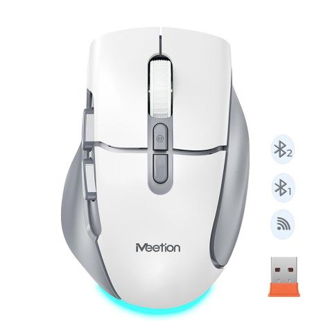 Мышь MEETION 2.4G+Bluetooth wireless gaming mouse BTM001 |800-1200-1600-2400dpi, 7keys, 35/140h, Type-C Charging, RGB| white-grey