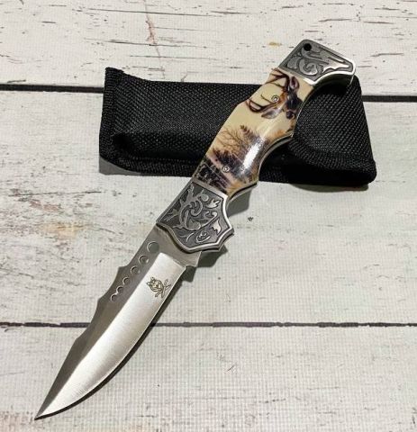 Нож охотничий складной Олень FB-0069 в чехле 21 см