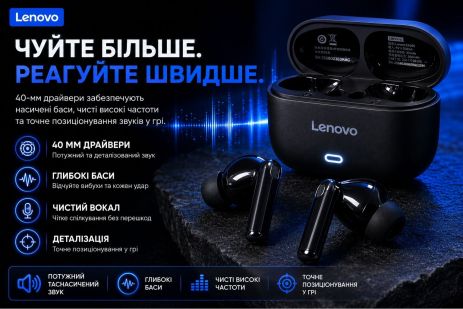 Беспроводные Bluetooth-наушники Lenovo EA269 TWS с ENC шумоподавлением, Bluetooth 5.4, USB Type-C, IPX4 Black Беспроводные Bluetooth-наушники Lenovo EA269 TWS с ENC шумоподавлением, Bluetooth 5.4, USB Type-C, IPX4 Black