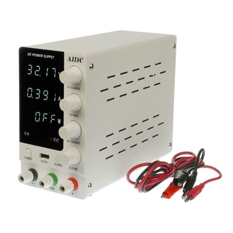 Блок питания лабораторный Aida AD-3010W, 30V 10A, импульсный, с цифровой индикацией (V/A/W), USB 5V/2A