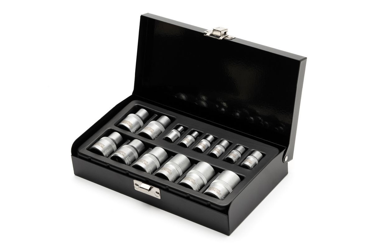 Набор головок E-TORX ¼" E4-E10 ½" E10-E22 CrV 14 шт в металлическом кейсе MASTERTOOL 78-1414 Набор головок E-TORX ¼" E4-E10 ½" E10-E22 CrV 14 шт в металлическом кейсе MASTERTOOL 78-1414