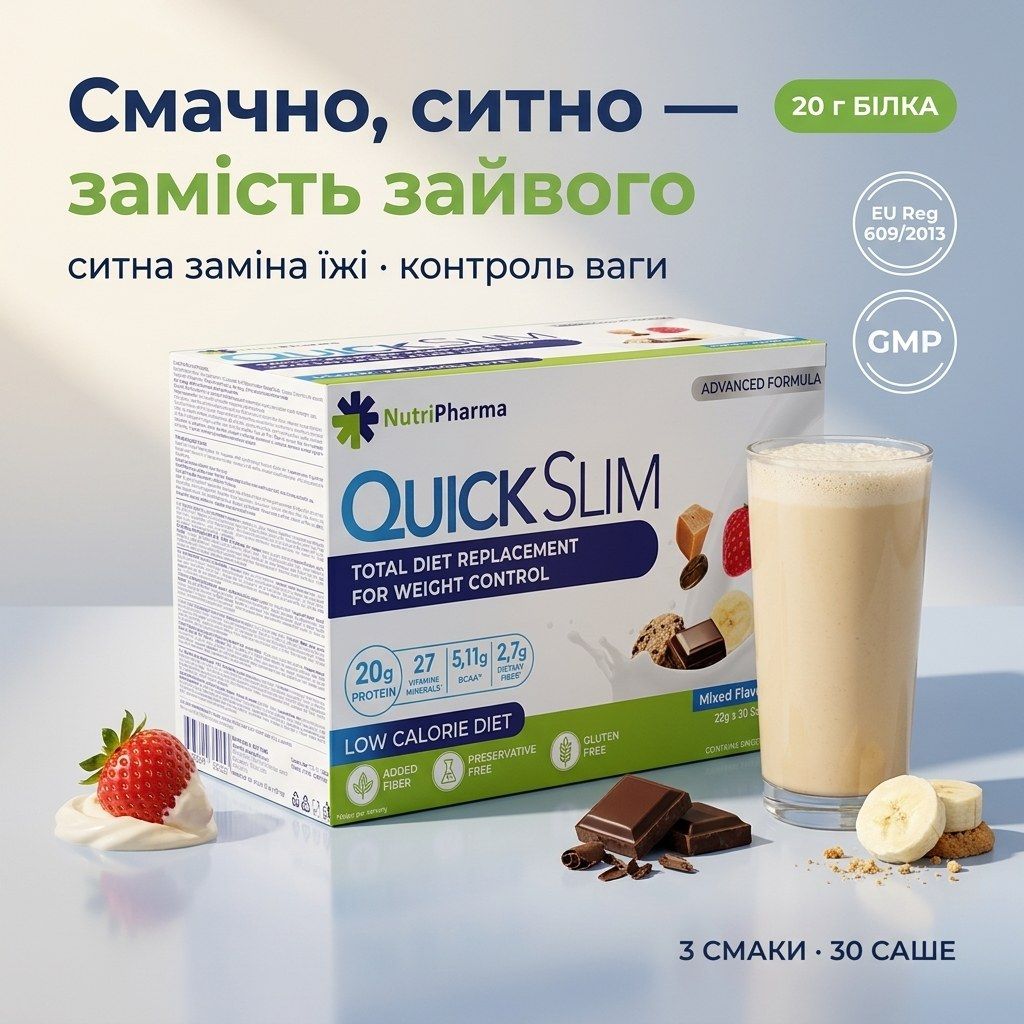 Быстрый коктейль для снижения веса «Quick Slim Микс вкусов», 30 саше по 23 г Быстрый коктейль для снижения веса «Quick Slim Микс вкусов», 30 саше по 23 г