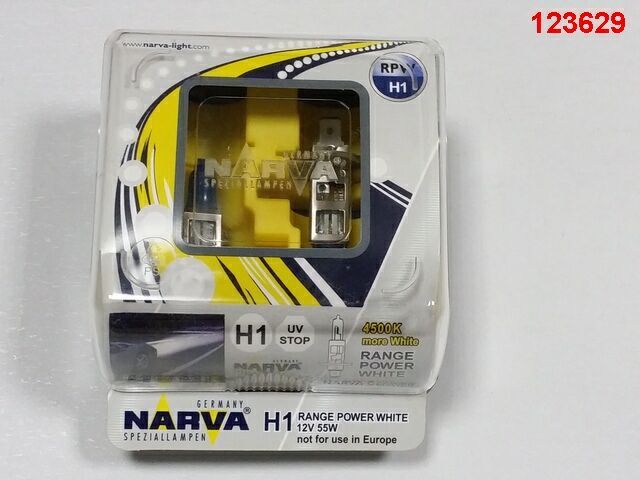 Лампа NARVA TWIN SET H1 12V 55W RANGE POWER WHITE (48641) (пара) сині Лампа NARVA TWIN SET H1 12V 55W RANGE POWER WHITE (48641) (пара) сині