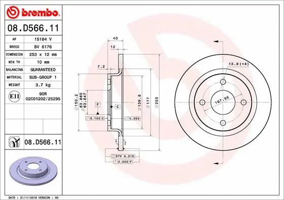 Диск тормозной FORD FIESTA, BREMBO (08D56611) Диск тормозной FORD FIESTA, BREMBO (08D56611)