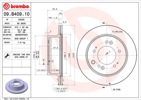 Диск тормозной KIA SORENTO, BREMBO (09B40910) Диск тормозной KIA SORENTO, BREMBO (09B40910)