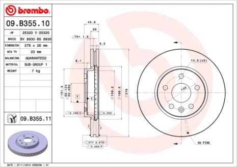 Диск тормозной BUICK (SGM), Chevrolet (SGM), Brembo (09B35511)
