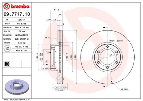 Диск тормозной VAUXHALL MOVANO, OPEL MOVANO, BREMBO (09771710) Диск тормозной VAUXHALL MOVANO, OPEL MOVANO, BREMBO (09771710)