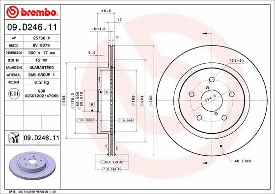 Диск тормозной CHEVROLET (SGM), SUBARU OUTBACK, BREMBO (09D24611) Диск тормозной CHEVROLET (SGM), SUBARU OUTBACK, BREMBO (09D24611)