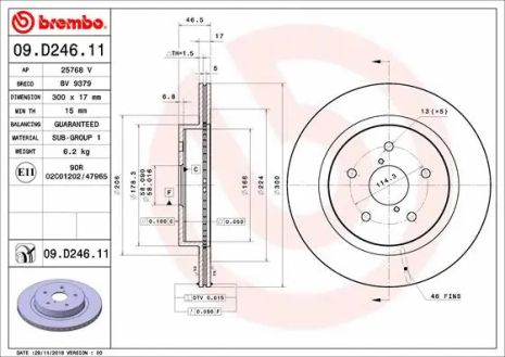 Диск тормозной CHEVROLET (SGM), SUBARU OUTBACK, BREMBO (09D24611)